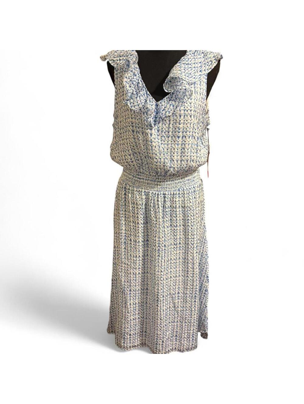 Vince Camuto blue and white dress with ruffle collar Size L NWT - Picture 1 of 7